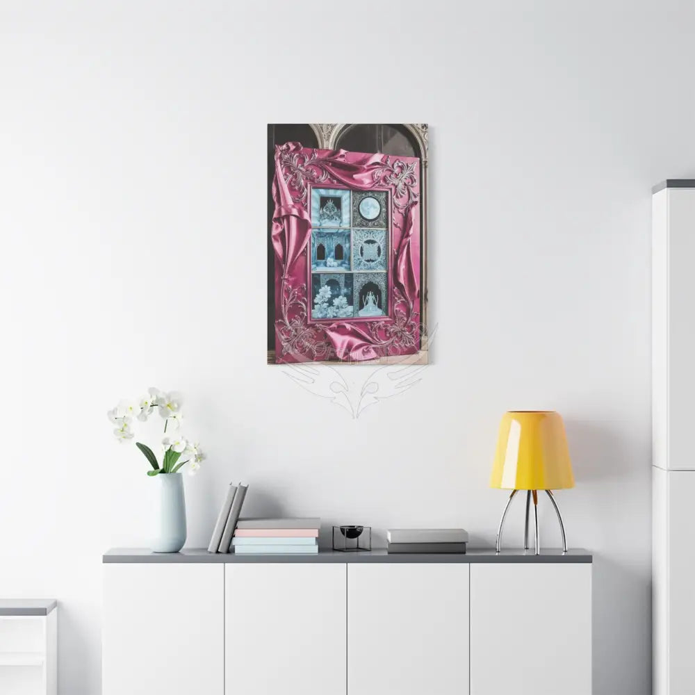 Fantasy Frames & Floral Lace Blue & Pink Quaint 3D Matte Canvas Print — 3D Laced Multi-Dimensional Wall Art Canvas