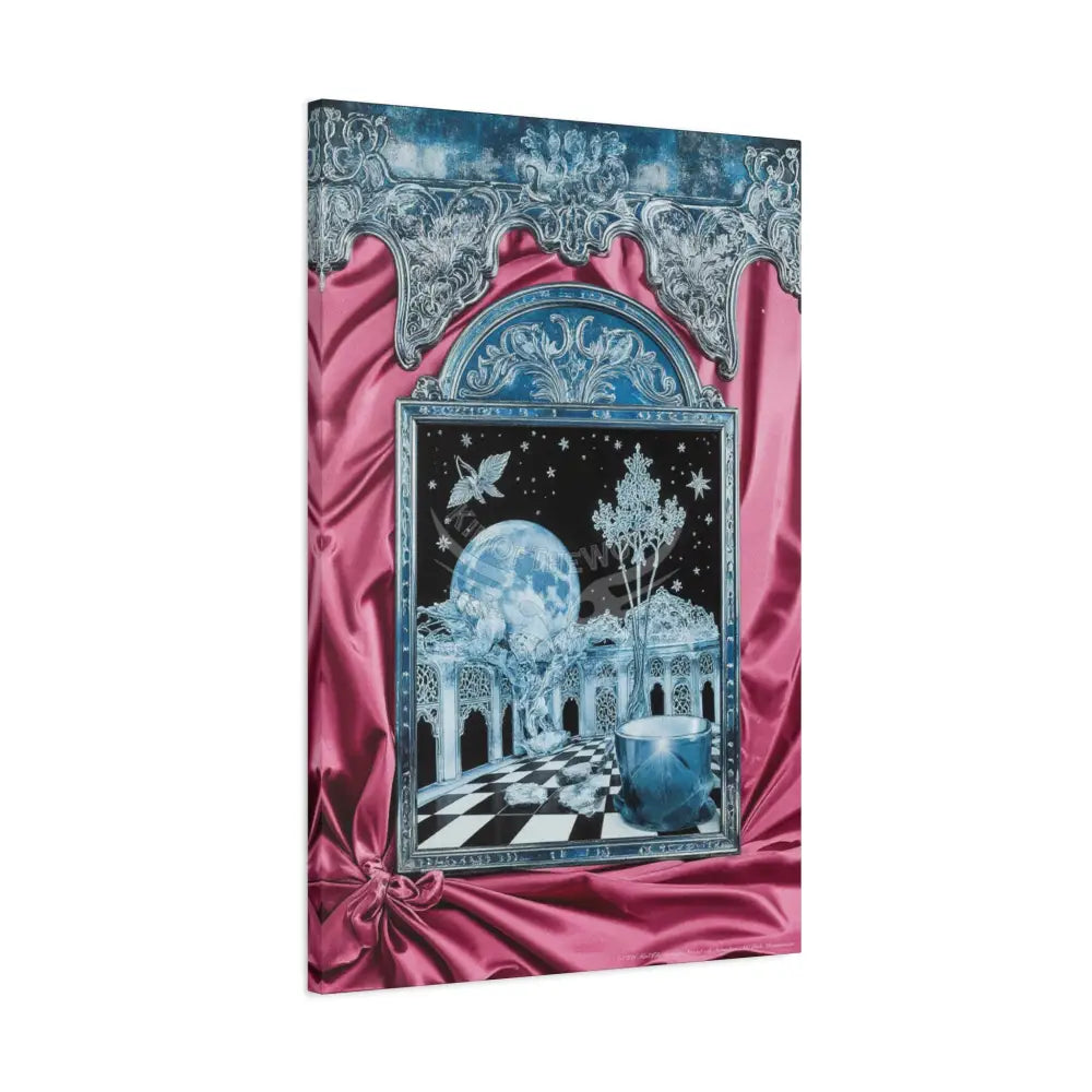 Fantasy Frames & Floral Lace Blue & Pink Quaint 3D Matte Canvas Print — 3D Laced Multi-Dimensional Wall Art Canvas