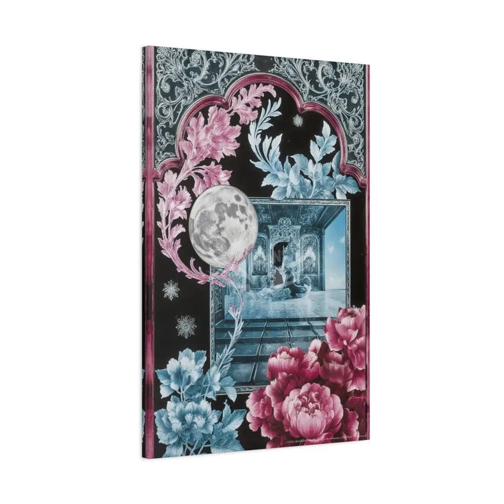 Fantasy Frames & Floral Lace Blue & Pink Quaint 3D Matte Canvas Print — 3D Laced Multi-Dimensional Wall Art Canvas