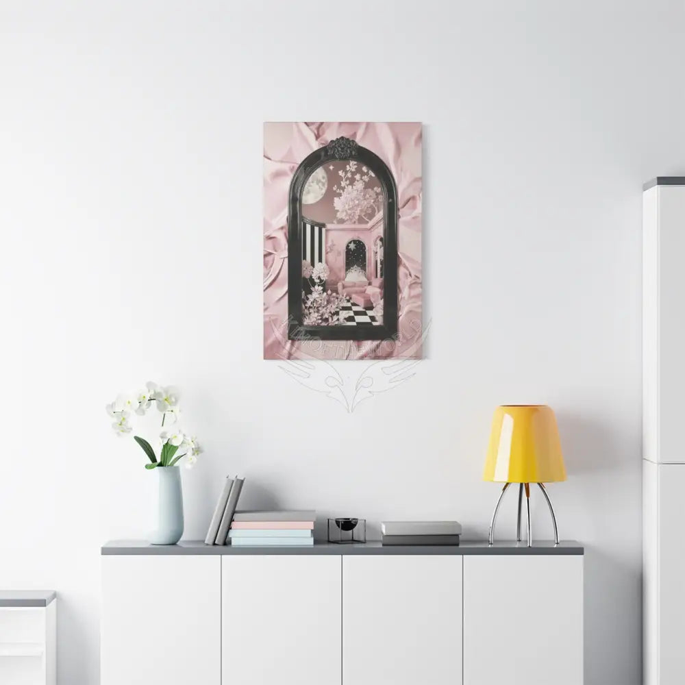 Fantasy Frames & Floral Lace Blue & Pink Quaint 3D Matte Canvas Print — 3D Laced Multi-Dimensional Wall Art Canvas