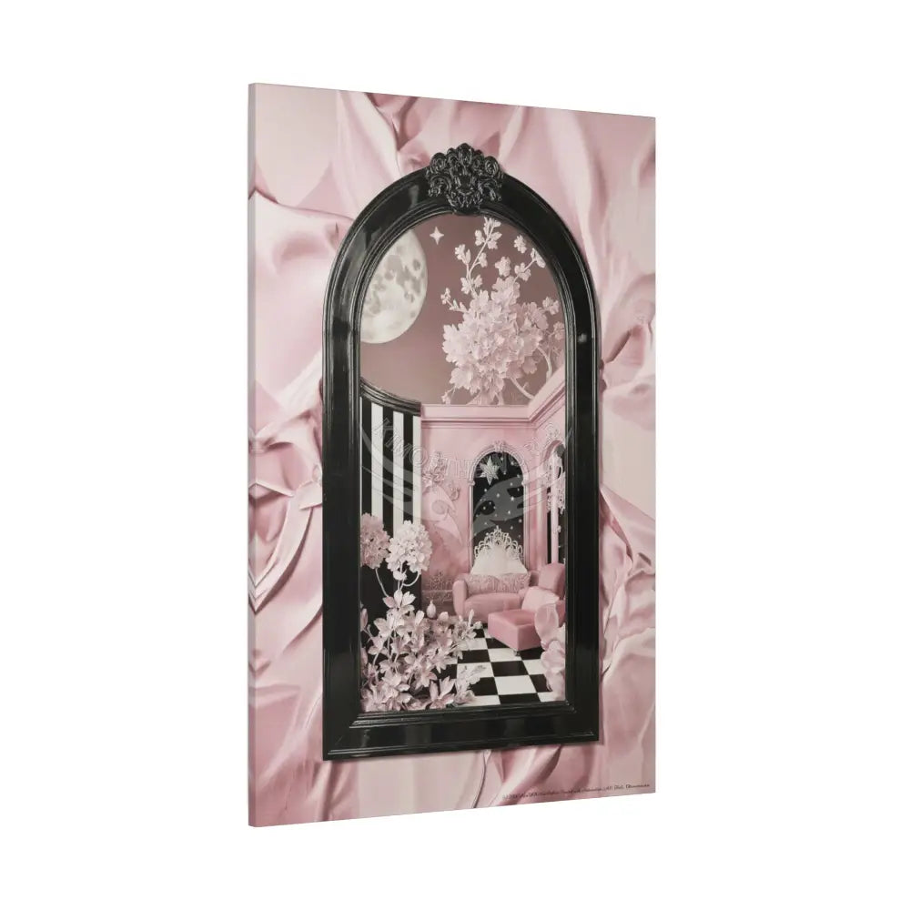 Fantasy Frames & Floral Lace Blue & Pink Quaint 3D Matte Canvas Print — 3D Laced Multi-Dimensional Wall Art Canvas
