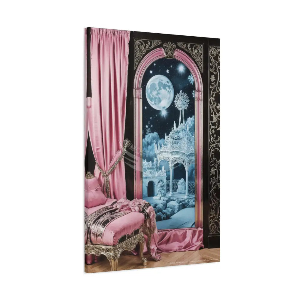 Fantasy Frames & Floral Lace Blue & Pink Quaint 3D Matte Canvas Print — 3D Laced Multi-Dimensional Wall Art Canvas