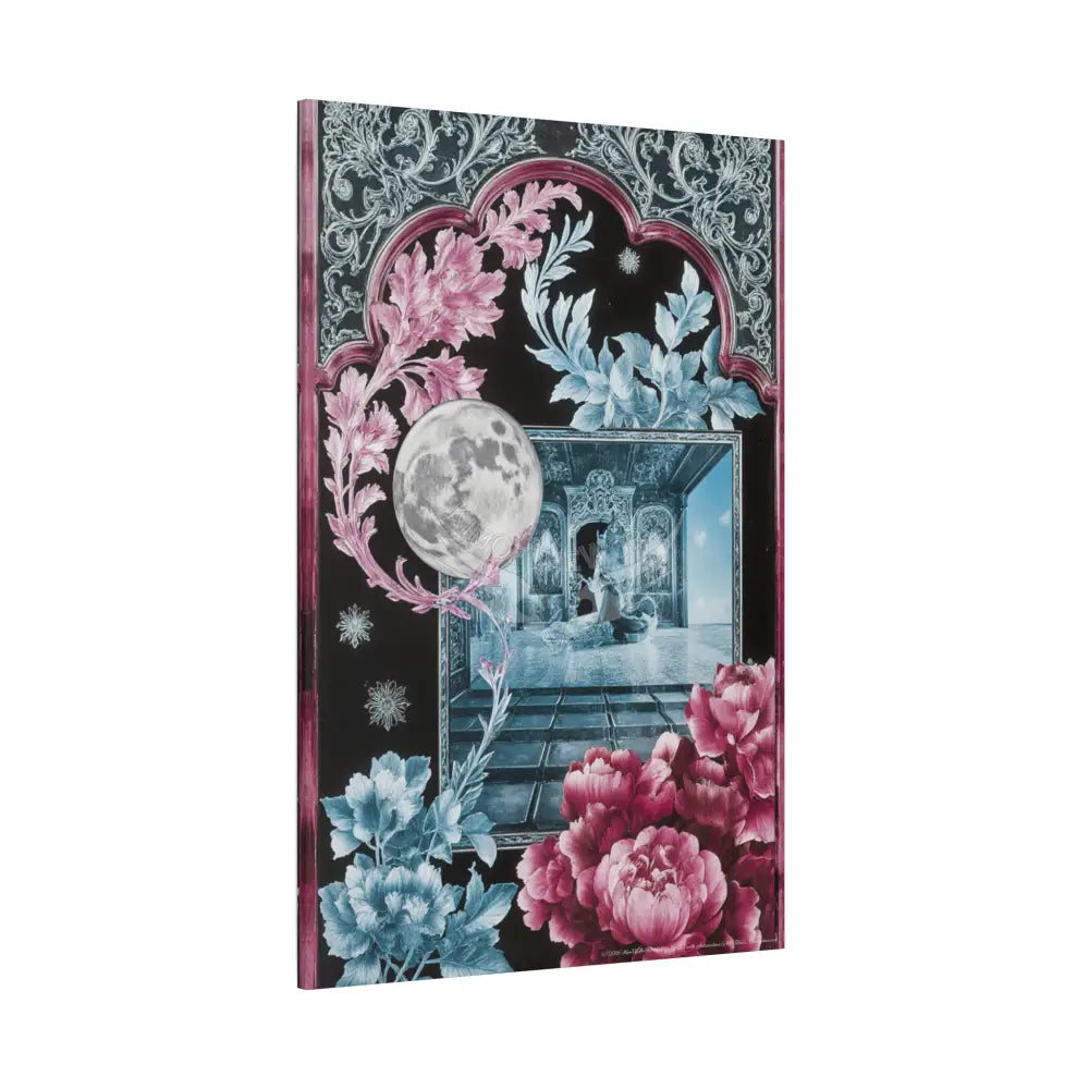 Fantasy Frames & Floral Lace Blue & Pink Quaint 3D Matte Canvas Print — 3D Laced Multi-Dimensional Wall Art Canvas