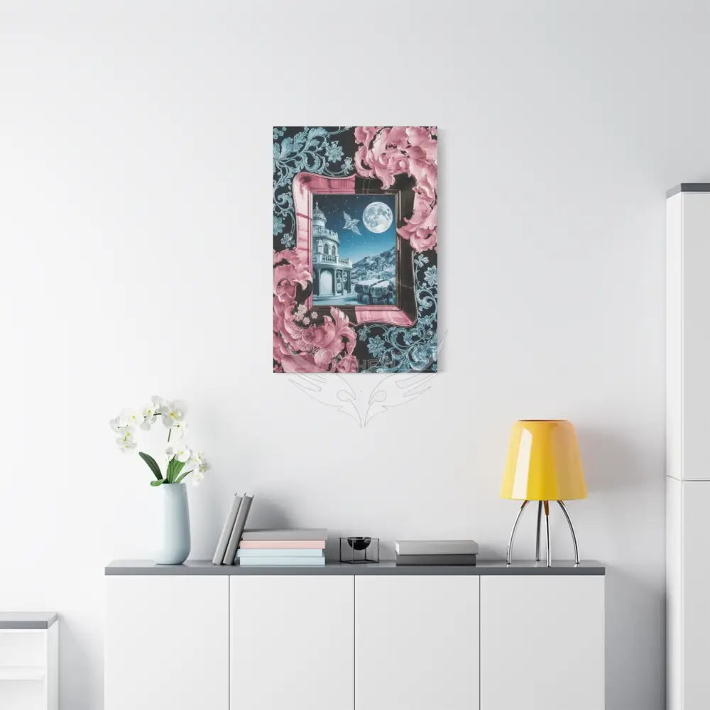 Fantasy Frames & Floral Lace Blue & Pink Quaint 3D Matte Canvas Print — 3D Laced Multi-Dimensional Wall Art Canvas