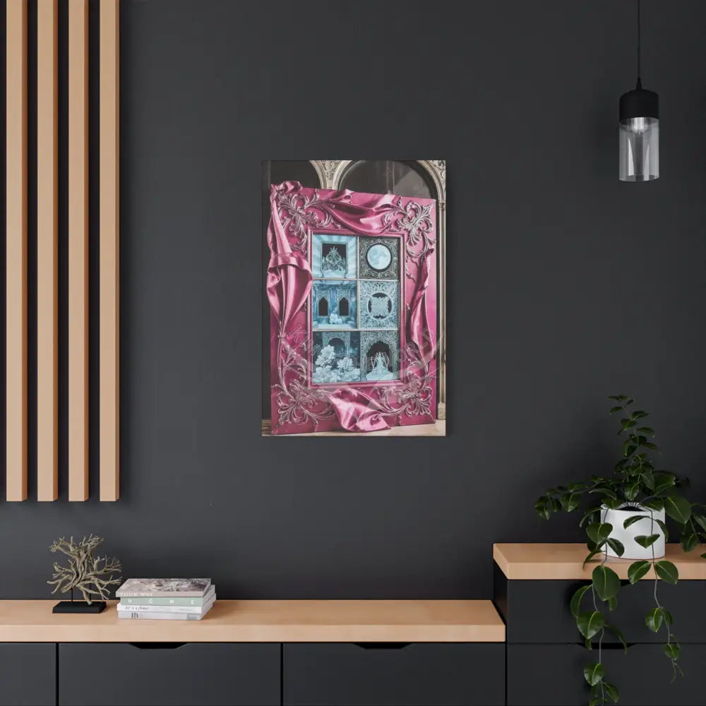 Fantasy Frames & Floral Lace Blue & Pink Quaint 3D Matte Canvas Print — 3D Laced Multi-Dimensional Wall Art Canvas