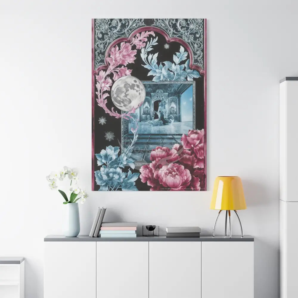 Fantasy Frames & Floral Lace Blue & Pink Quaint 3D Matte Canvas Print — 3D Laced Multi-Dimensional Wall Art Canvas