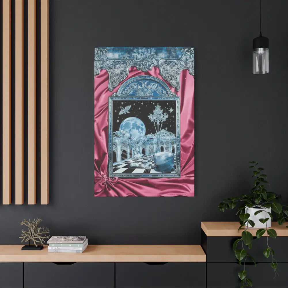 Fantasy Frames & Floral Lace Blue & Pink Quaint 3D Matte Canvas Print — 3D Laced Multi-Dimensional Wall Art Canvas