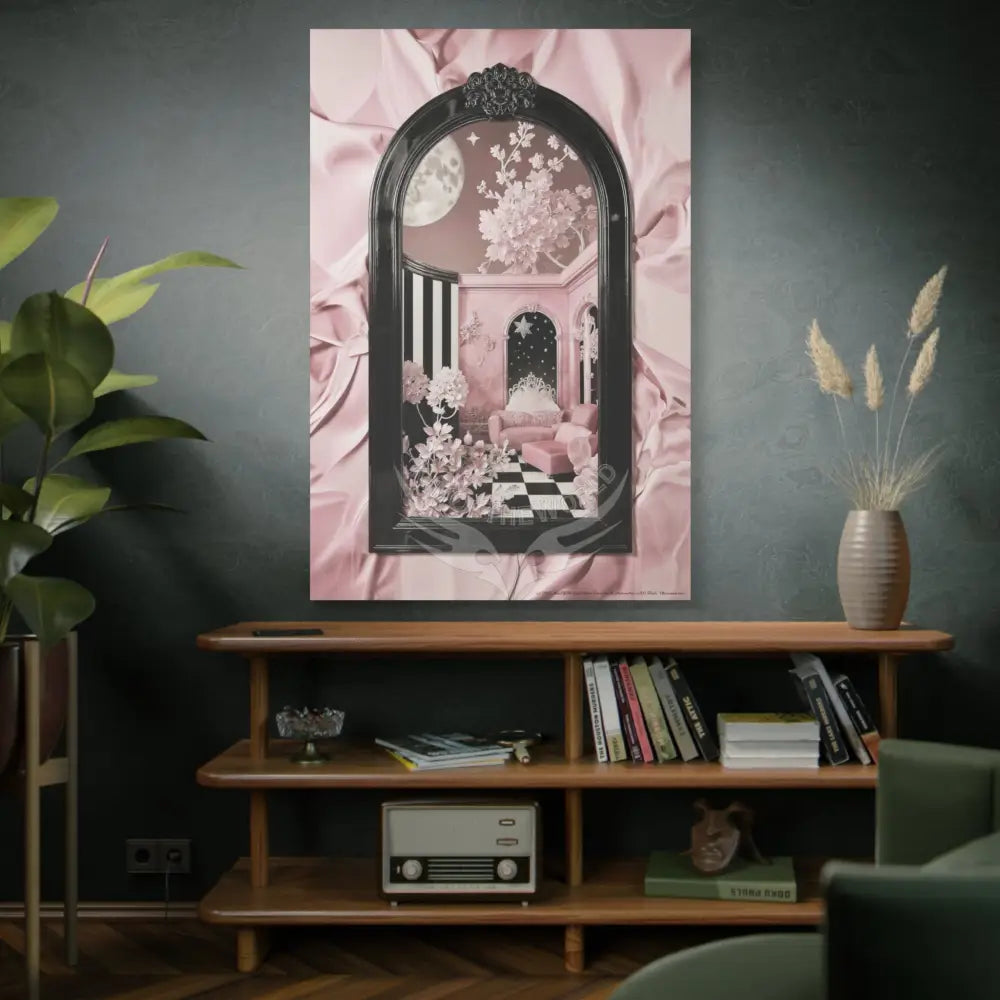 Fantasy Frames & Floral Lace Blue & Pink Quaint 3D Matte Canvas Print — 3D Laced Multi-Dimensional Wall Art Canvas