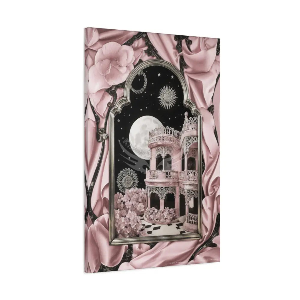 Fantasy Frames & Floral Lace Blue & Pink Quaint 3D Matte Canvas Print — 3D Laced Multi-Dimensional Wall Art Canvas