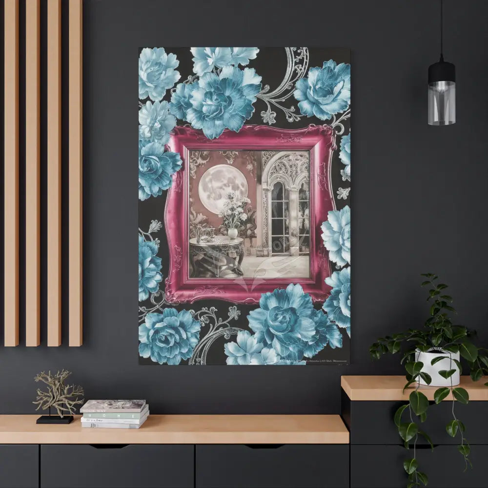 Fantasy Frames & Floral Lace Blue & Pink Quaint 3D Matte Canvas Print — 3D Laced Multi-Dimensional Wall Art Canvas