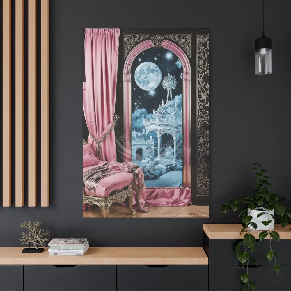 Fantasy Frames & Floral Lace Blue & Pink Quaint 3D Matte Canvas Print — 3D Laced Multi-Dimensional Wall Art Canvas