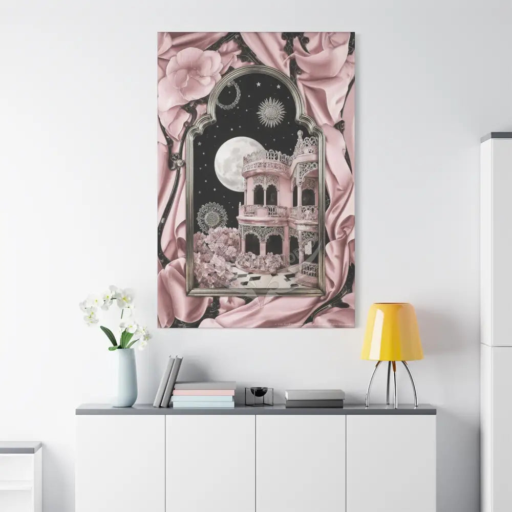 Fantasy Frames & Floral Lace Blue & Pink Quaint 3D Matte Canvas Print — 3D Laced Multi-Dimensional Wall Art Canvas