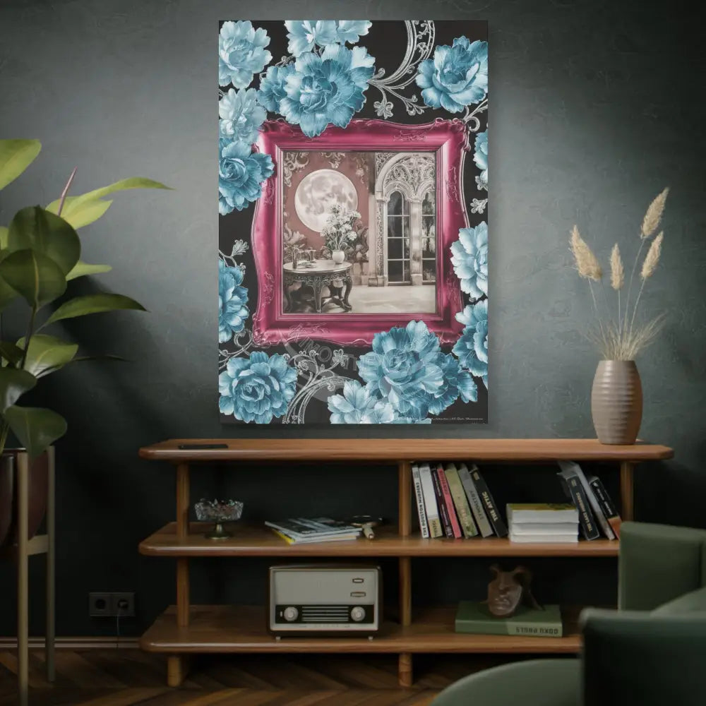 Fantasy Frames & Floral Lace Blue & Pink Quaint 3D Matte Canvas Print — 3D Laced Multi-Dimensional Wall Art Canvas
