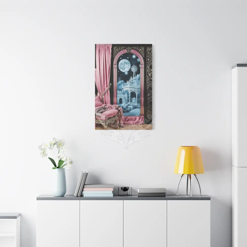 Fantasy Frames & Floral Lace Blue & Pink Quaint 3D Matte Canvas Print — 3D Laced Multi-Dimensional Wall Art Canvas