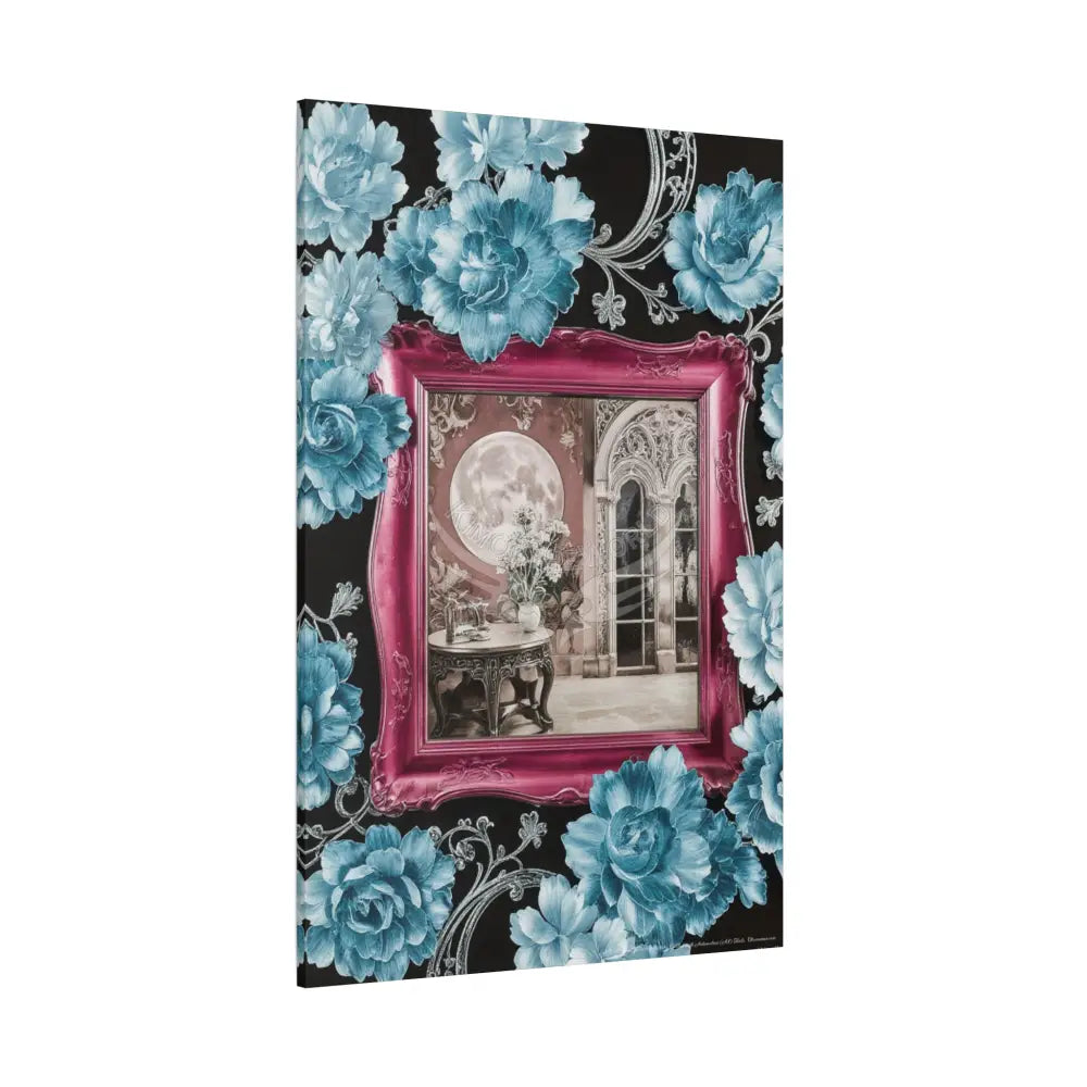 Fantasy Frames & Floral Lace Blue & Pink Quaint 3D Matte Canvas Print — 3D Laced Multi-Dimensional Wall Art Canvas