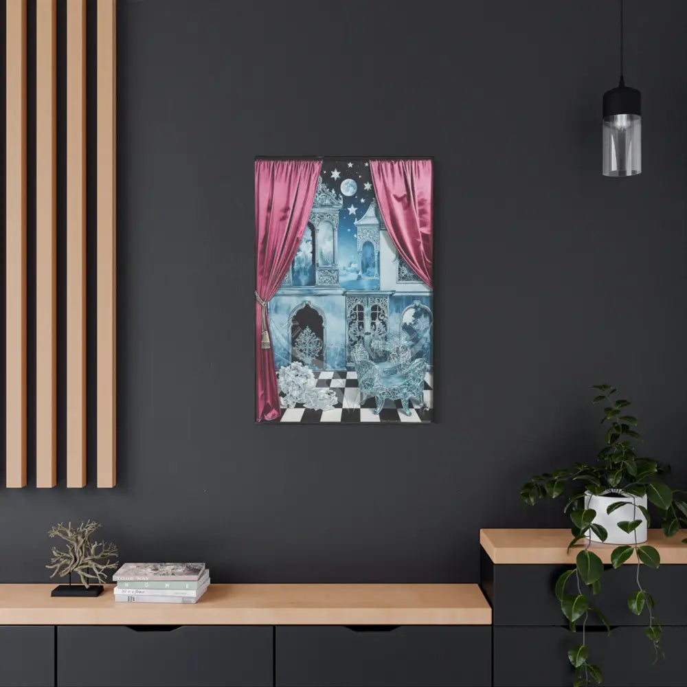 Fantasy Frames & Floral Lace Blue & Pink Quaint 3D Matte Canvas Print — 3D Laced Multi-Dimensional Wall Art Canvas