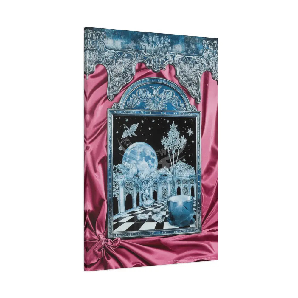 Fantasy Frames & Floral Lace Blue & Pink Quaint 3D Matte Canvas Print — 3D Laced Multi-Dimensional Wall Art Canvas