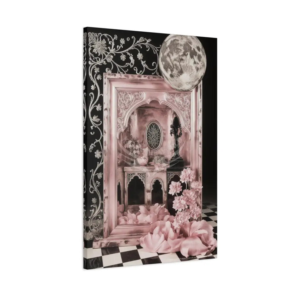 Fantasy Frames & Floral Lace Blue & Pink Quaint 3D Matte Canvas Print — 3D Laced Multi-Dimensional Wall Art Canvas
