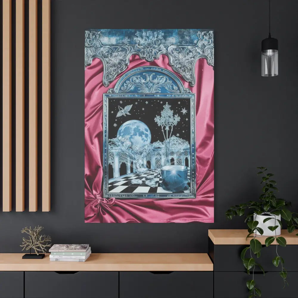 Fantasy Frames & Floral Lace Blue & Pink Quaint 3D Matte Canvas Print — 3D Laced Multi-Dimensional Wall Art Canvas