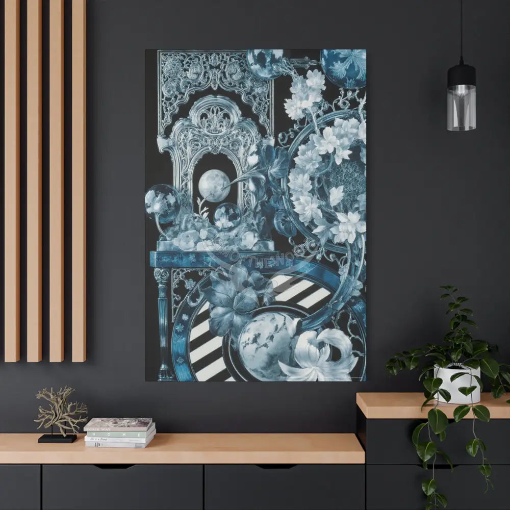 Fantasy Frames & Floral Lace Blue Quaint 3D Matte Canvas Print — 3D Laced Multi-Dimensional Wall Art Canvas