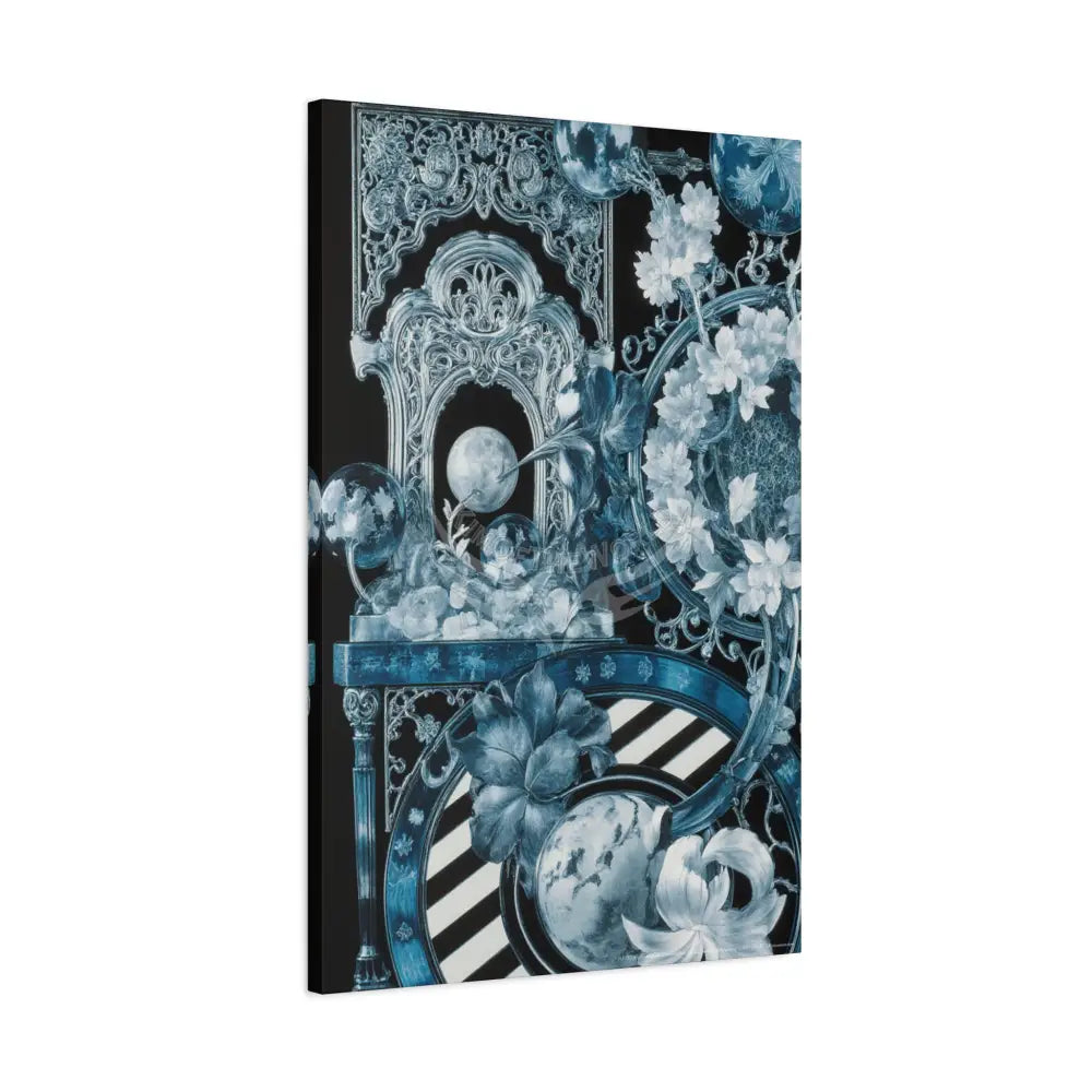 Fantasy Frames & Floral Lace Blue Quaint 3D Matte Canvas Print — 3D Laced Multi-Dimensional Wall Art Canvas
