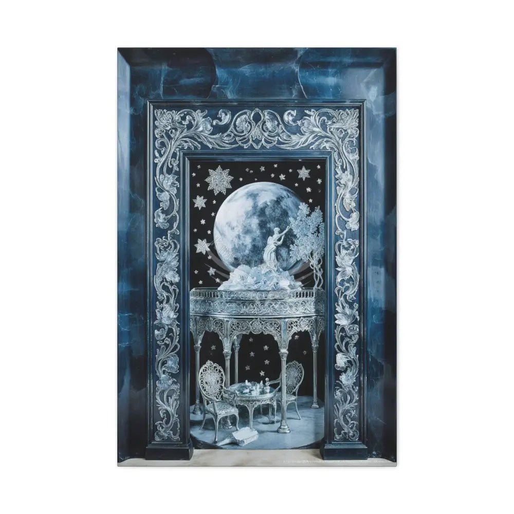 Fantasy Frames & Floral Lace Blue Quaint 3D Matte Canvas Print — 3D Laced Multi-Dimensional Wall Art 24’’ x 36’’