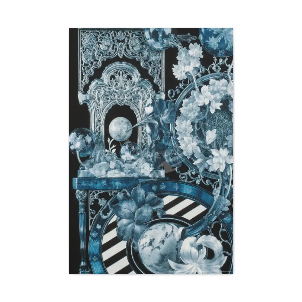 Fantasy Frames & Floral Lace Blue Quaint 3D Matte Canvas Print — 3D Laced Multi-Dimensional Wall Art 24’’ x 36’’