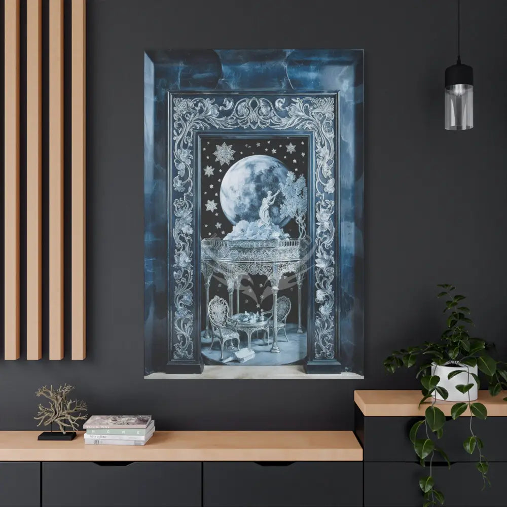 Fantasy Frames & Floral Lace Blue Quaint 3D Matte Canvas Print — 3D Laced Multi-Dimensional Wall Art Canvas