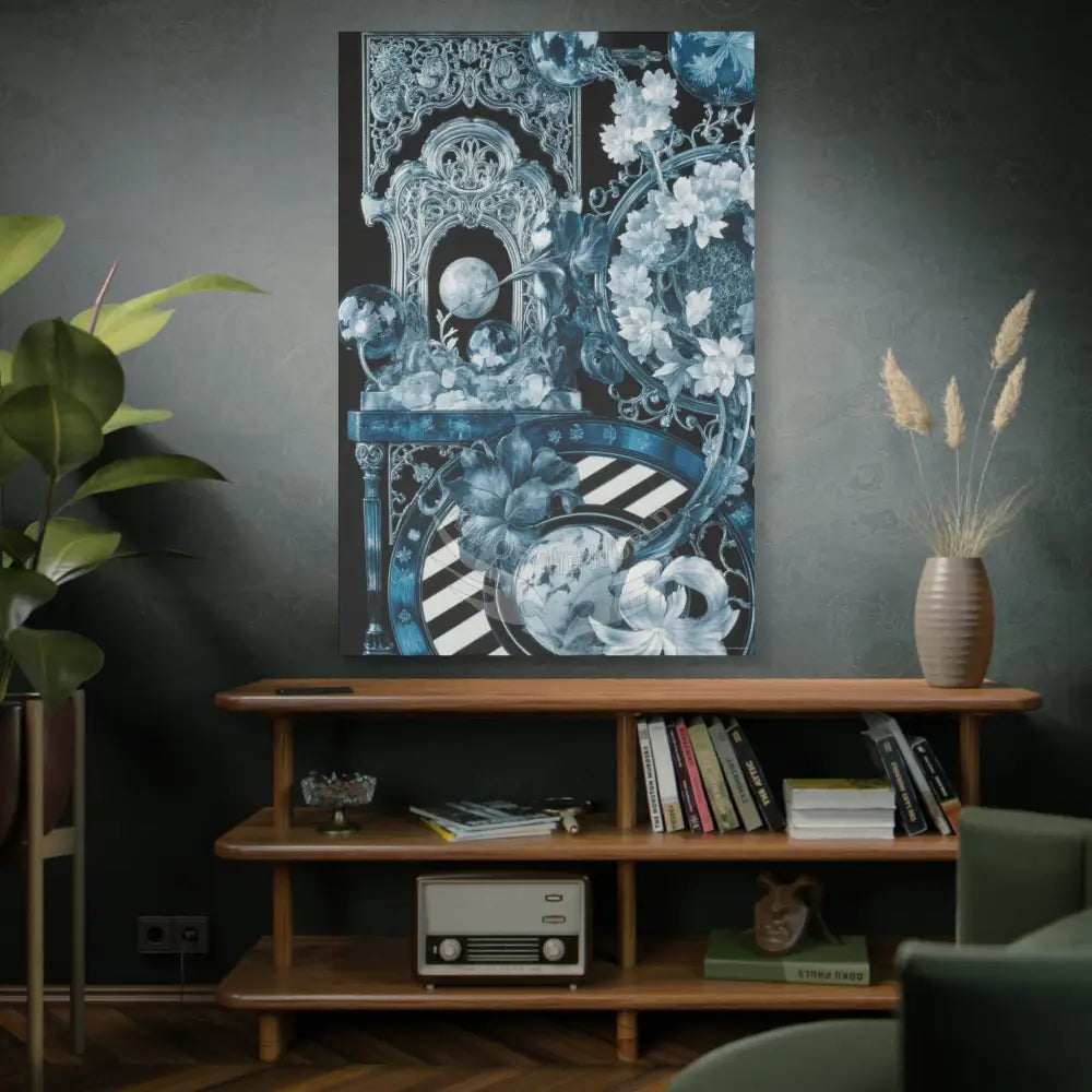 Fantasy Frames & Floral Lace Blue Quaint 3D Matte Canvas Print — 3D Laced Multi-Dimensional Wall Art Canvas