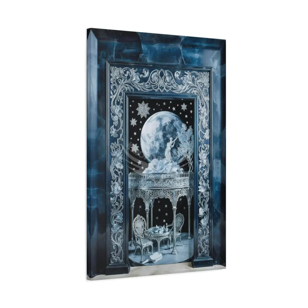 Fantasy Frames & Floral Lace Blue Quaint 3D Matte Canvas Print — 3D Laced Multi-Dimensional Wall Art Canvas