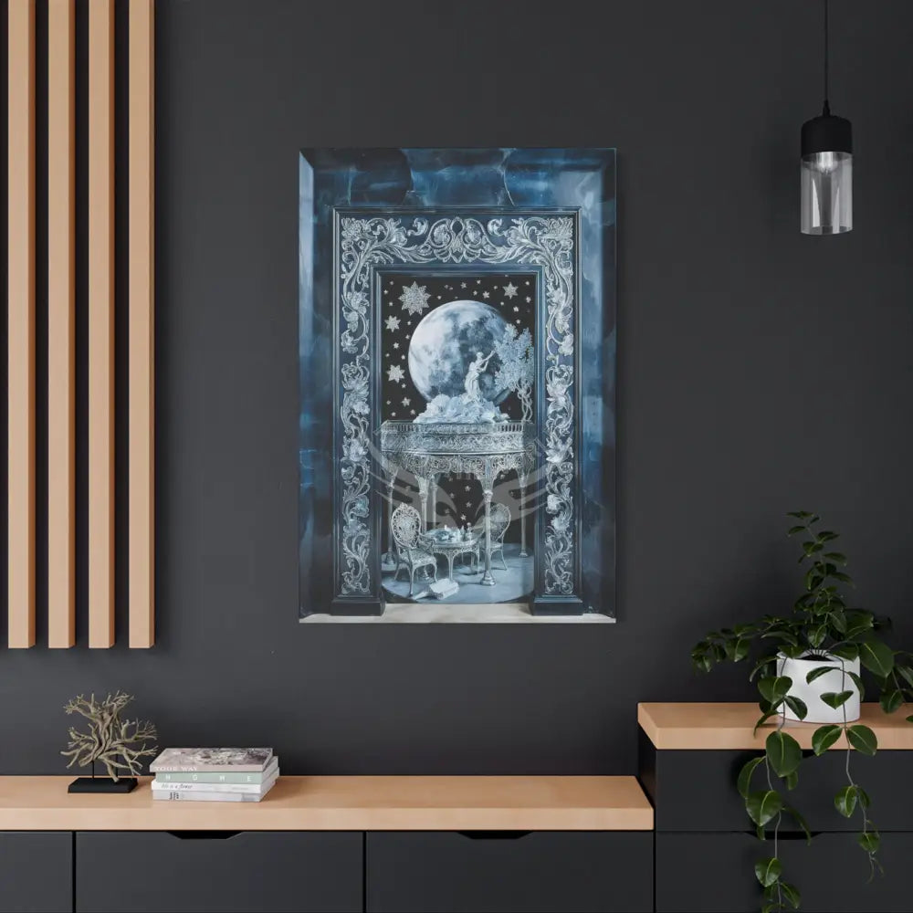 Fantasy Frames & Floral Lace Blue Quaint 3D Matte Canvas Print — 3D Laced Multi-Dimensional Wall Art Canvas