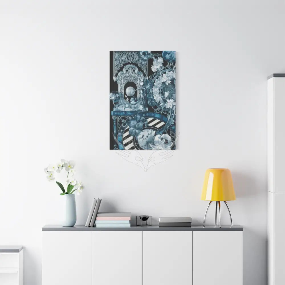 Fantasy Frames & Floral Lace Blue Quaint 3D Matte Canvas Print — 3D Laced Multi-Dimensional Wall Art Canvas