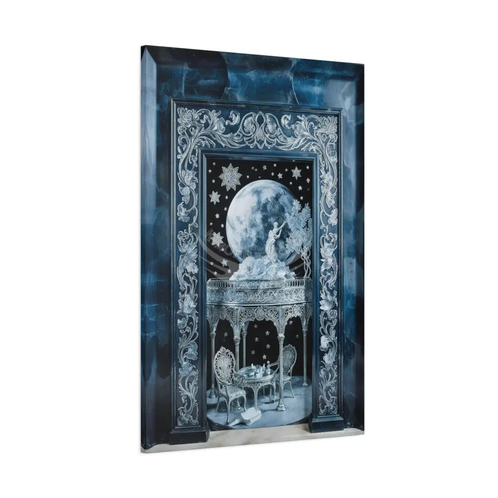 Fantasy Frames & Floral Lace Blue Quaint 3D Matte Canvas Print — 3D Laced Multi-Dimensional Wall Art Canvas