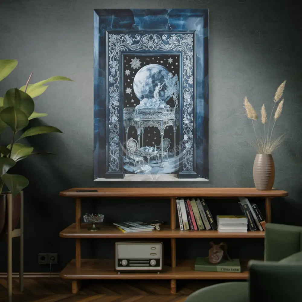 Fantasy Frames & Floral Lace Blue Quaint 3D Matte Canvas Print — 3D Laced Multi-Dimensional Wall Art Canvas