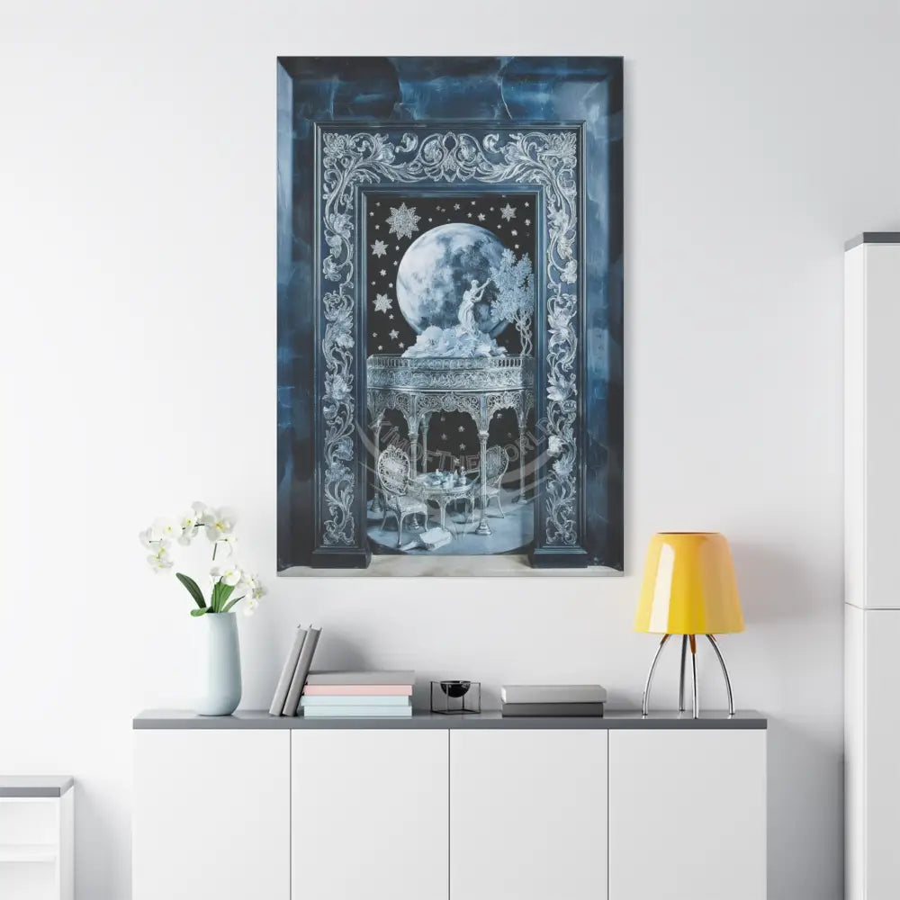Fantasy Frames & Floral Lace Blue Quaint 3D Matte Canvas Print — 3D Laced Multi-Dimensional Wall Art Canvas