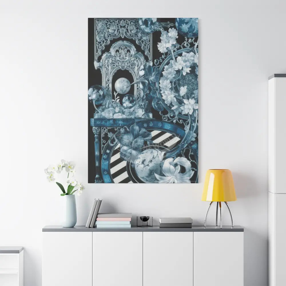 Fantasy Frames & Floral Lace Blue Quaint 3D Matte Canvas Print — 3D Laced Multi-Dimensional Wall Art Canvas