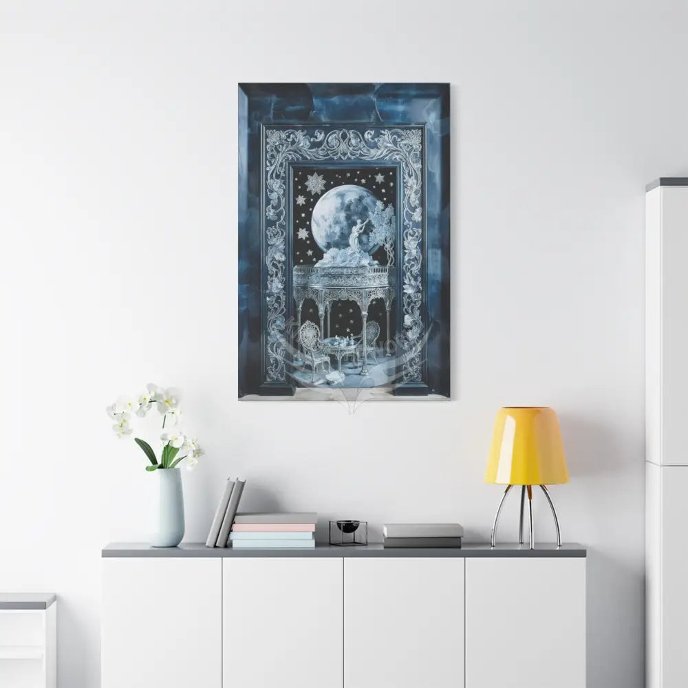 Fantasy Frames & Floral Lace Blue Quaint 3D Matte Canvas Print — 3D Laced Multi-Dimensional Wall Art Canvas