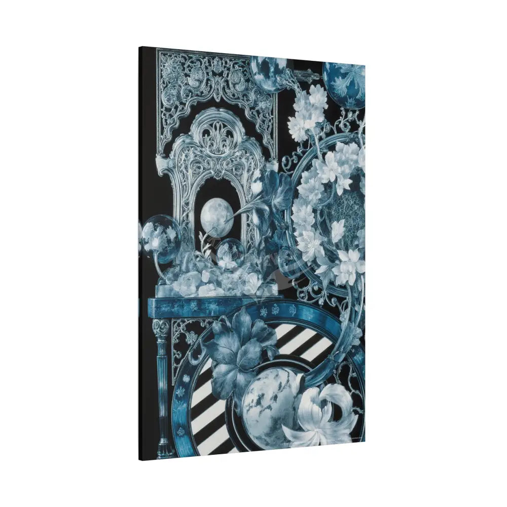 Fantasy Frames & Floral Lace Blue Quaint 3D Matte Canvas Print — 3D Laced Multi-Dimensional Wall Art Canvas