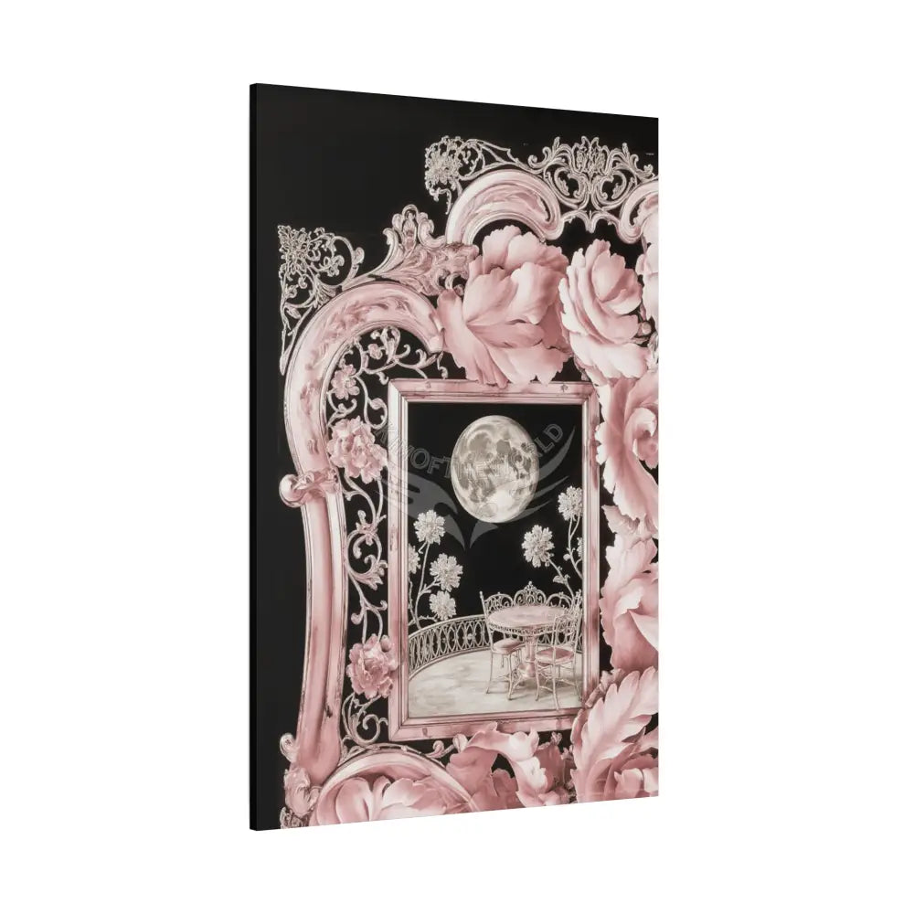 Fantasy Frames & Floral Lace Pink 3D Matte Canvas Print — 3D Laced Multi-Dimensional Wall Art Canvas