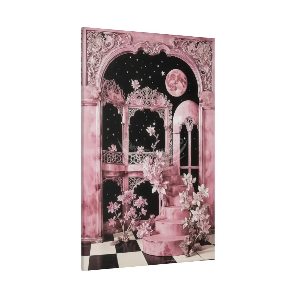 Fantasy Frames & Floral Lace Pink 3D Matte Canvas Print — 3D Laced Multi-Dimensional Wall Art Canvas