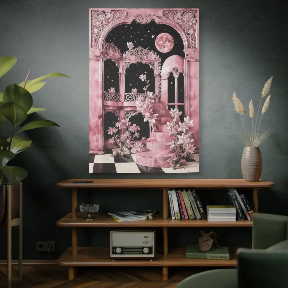 Fantasy Frames & Floral Lace Pink 3D Matte Canvas Print — 3D Laced Multi-Dimensional Wall Art Canvas