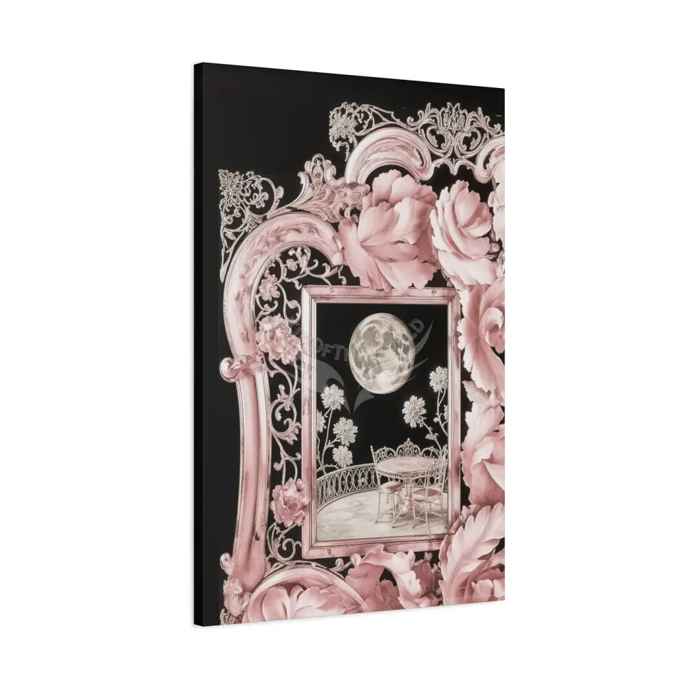 Fantasy Frames & Floral Lace Pink 3D Matte Canvas Print — 3D Laced Multi-Dimensional Wall Art Canvas