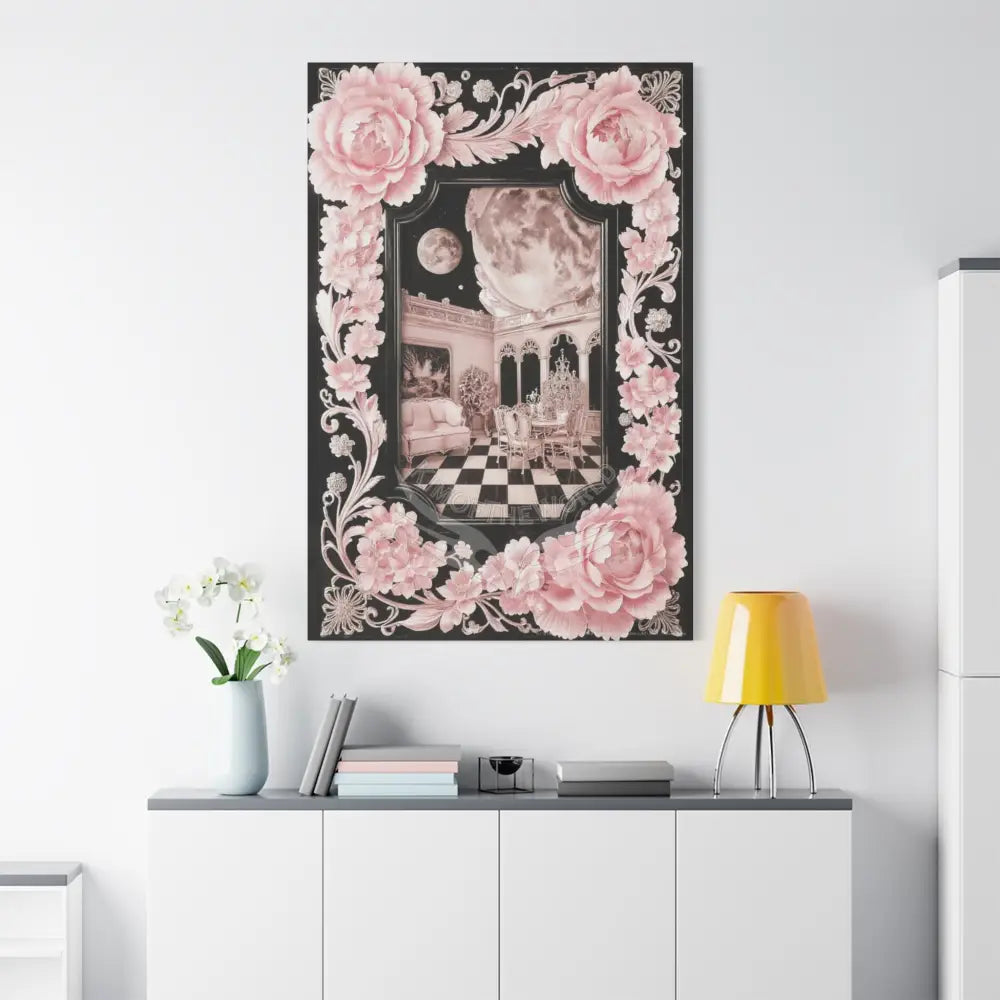 Fantasy Frames & Floral Lace Pink 3D Matte Canvas Print — 3D Laced Multi-Dimensional Wall Art Canvas