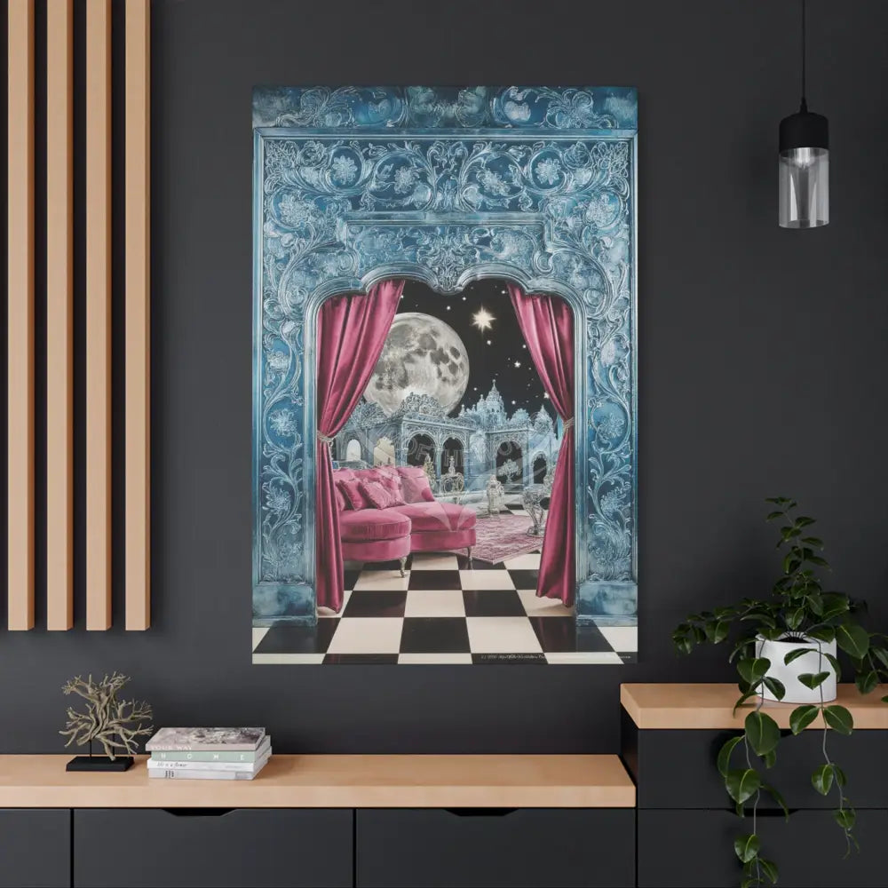 Fantasy Frames & Floral Lace Pink 3D Matte Canvas Print — 3D Laced Multi-Dimensional Wall Art Canvas