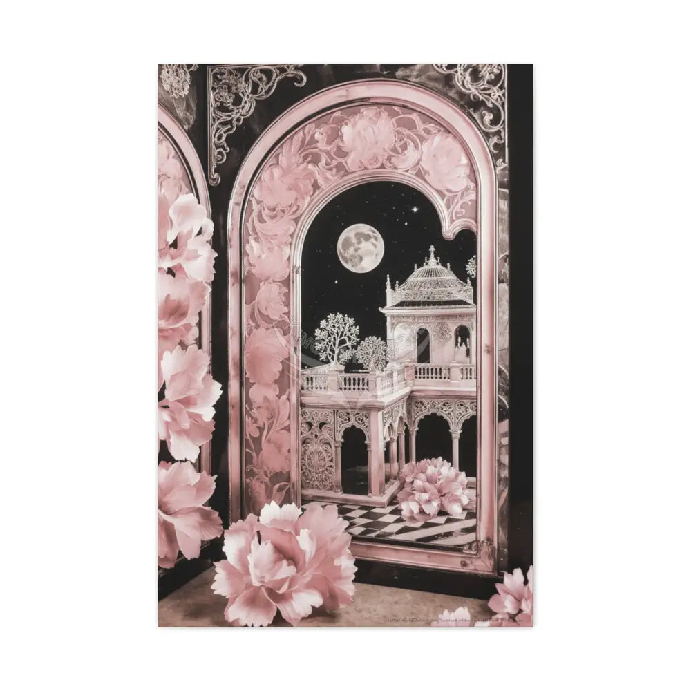 Fantasy Frames & Floral Lace Pink 3D Matte Canvas Print — 3D Laced Multi-Dimensional Wall Art 24’’ x 36’’ (Vertical)