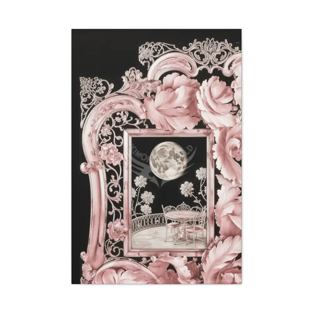 Fantasy Frames & Floral Lace Pink 3D Matte Canvas Print — 3D Laced Multi-Dimensional Wall Art 24’’ x 36’’ (Vertical)