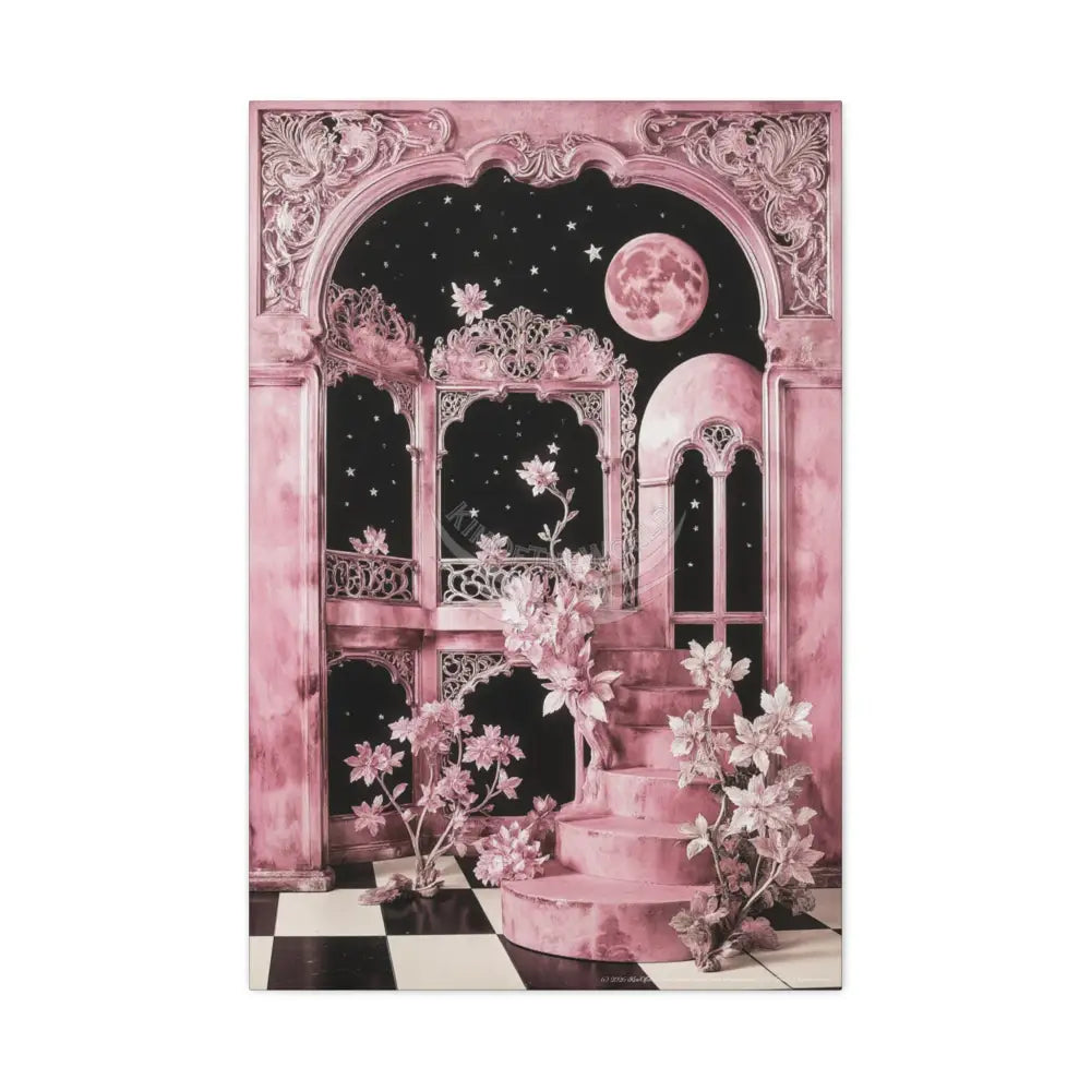 Fantasy Frames & Floral Lace Pink 3D Matte Canvas Print — 3D Laced Multi-Dimensional Wall Art 24’’ x 36’’ (Vertical)