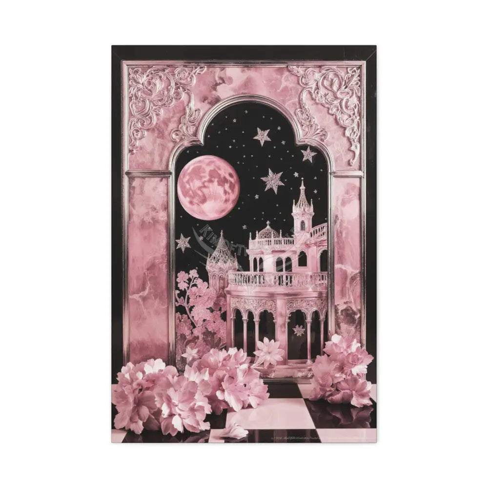 Fantasy Frames & Floral Lace Pink 3D Matte Canvas Print — 3D Laced Multi-Dimensional Wall Art 24’’ x 36’’ (Vertical)