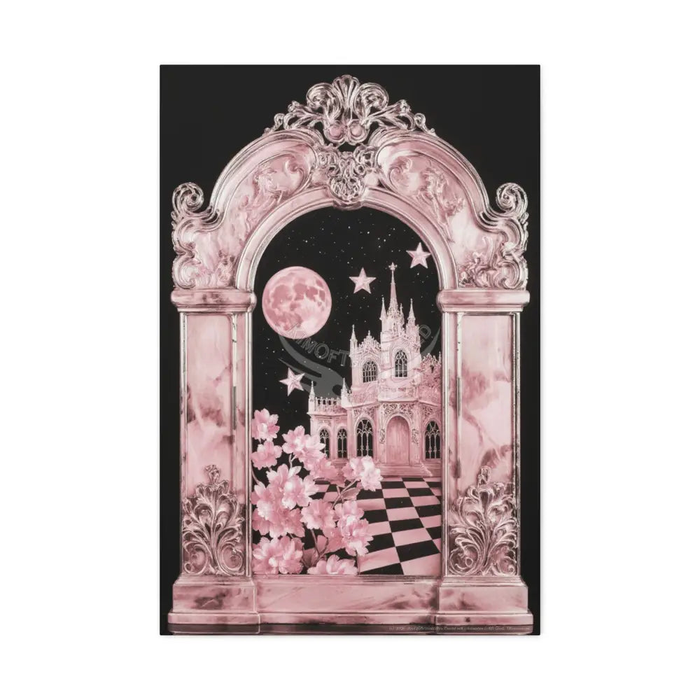 Fantasy Frames & Floral Lace Pink 3D Matte Canvas Print — 3D Laced Multi-Dimensional Wall Art 24’’ x 36’’ (Vertical)