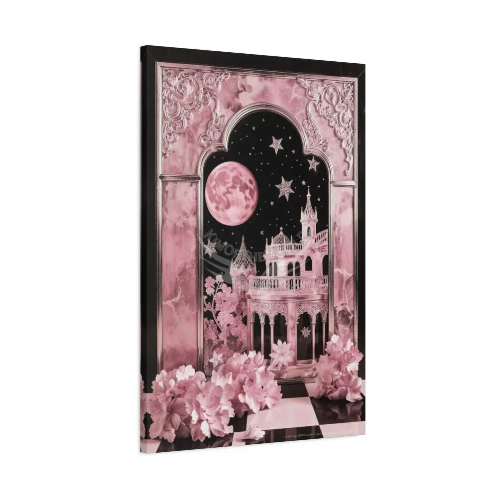 Fantasy Frames & Floral Lace Pink 3D Matte Canvas Print — 3D Laced Multi-Dimensional Wall Art Canvas